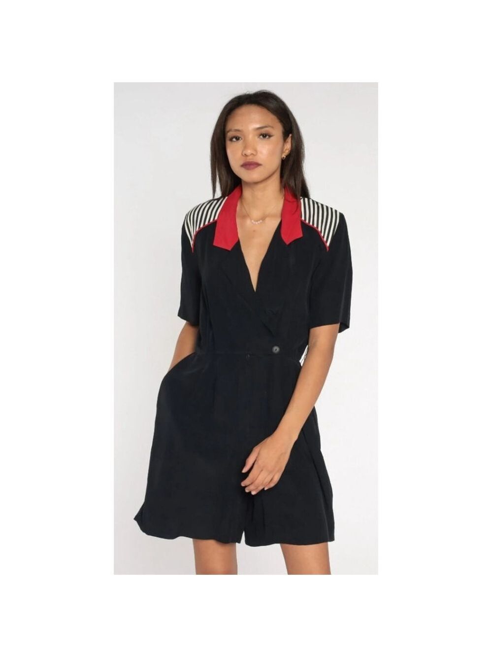 Women's John Roberts Vintage 90s Romper Size 6 Black Red White Gold
